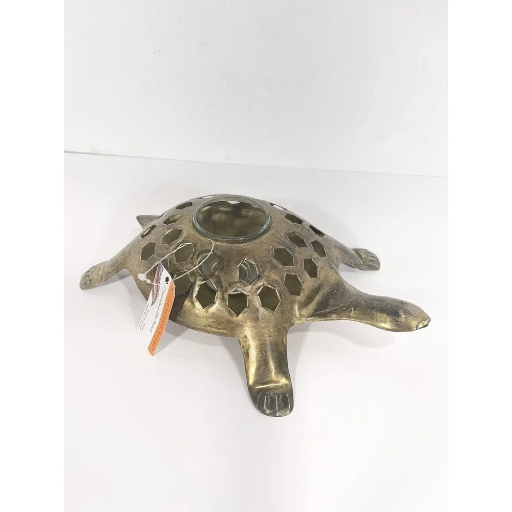 The Bombay Store Golden Brass Turtle Candle Holder Votive Rustic Boho With Tag